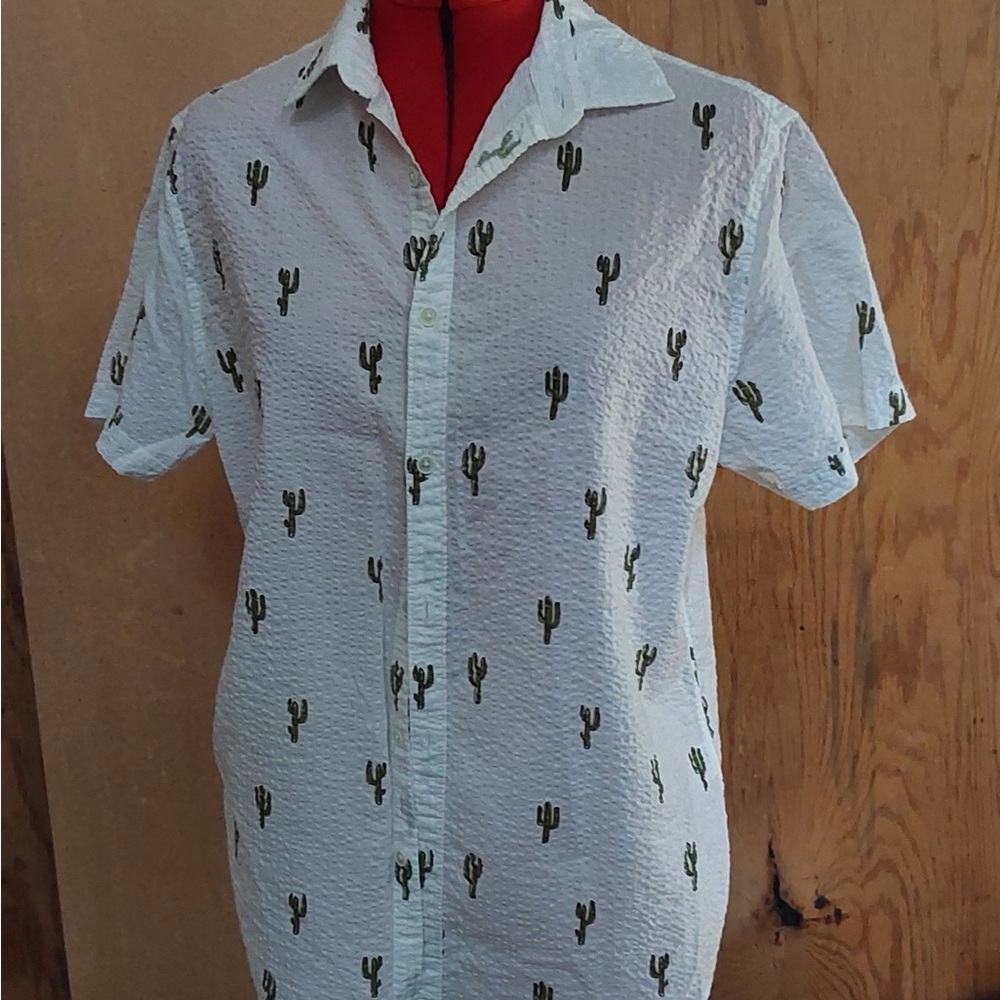 Cactus Print White Men's Shirt